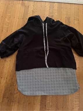 Zara Black Layered Hoodie with Gray Plaid Hem
